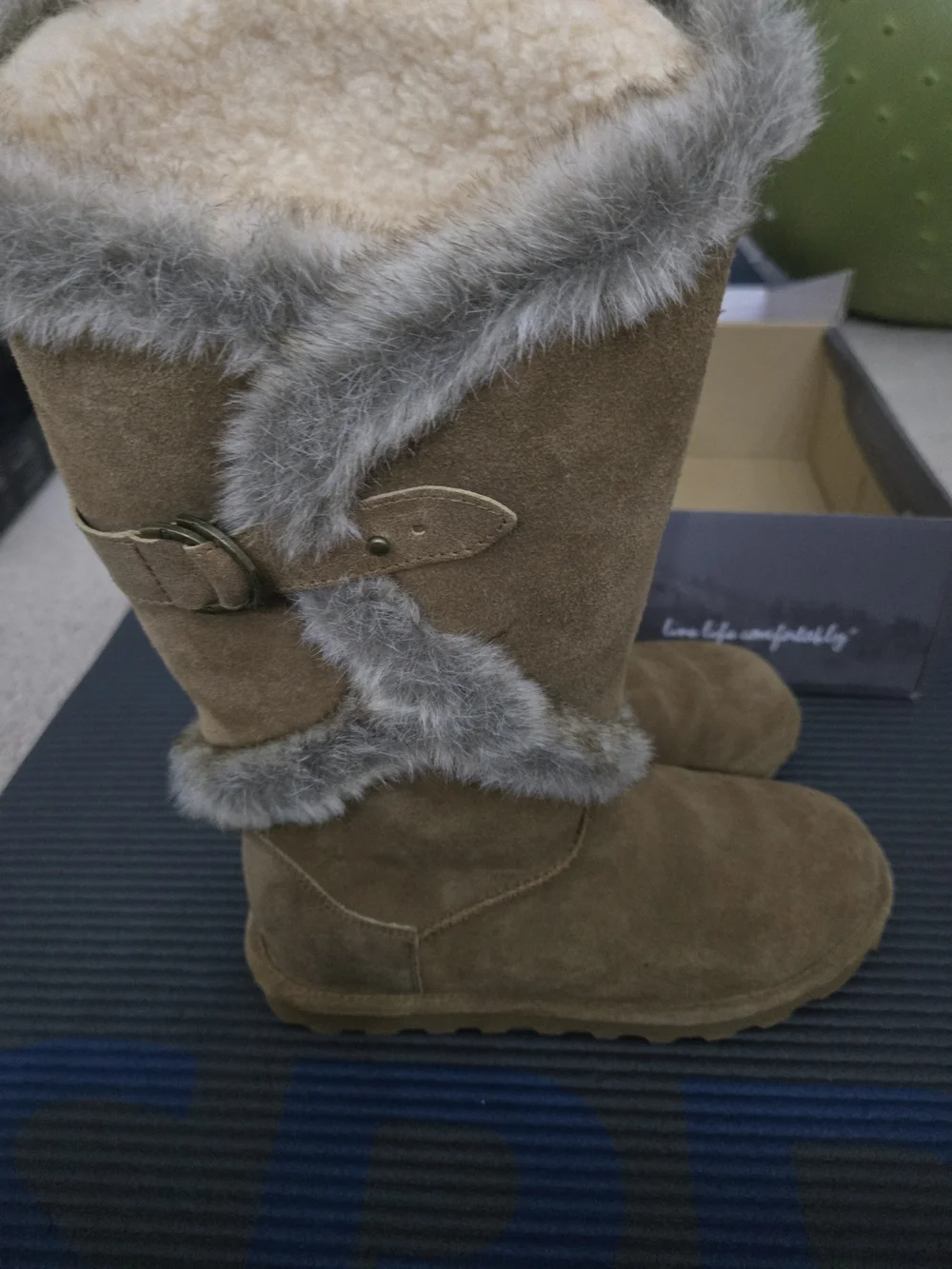 BEARPAW Sheilah Suede Knee High Snow Boots Faux Fur Trim Waterproof 7.5M
